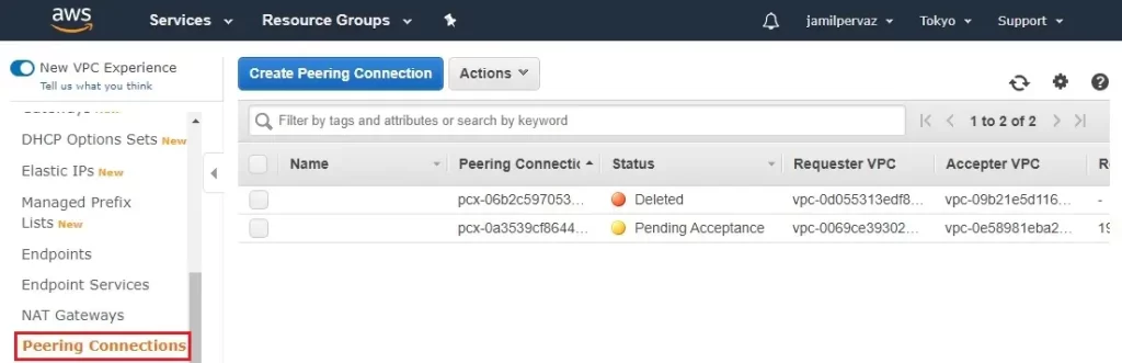 create peering connection aws