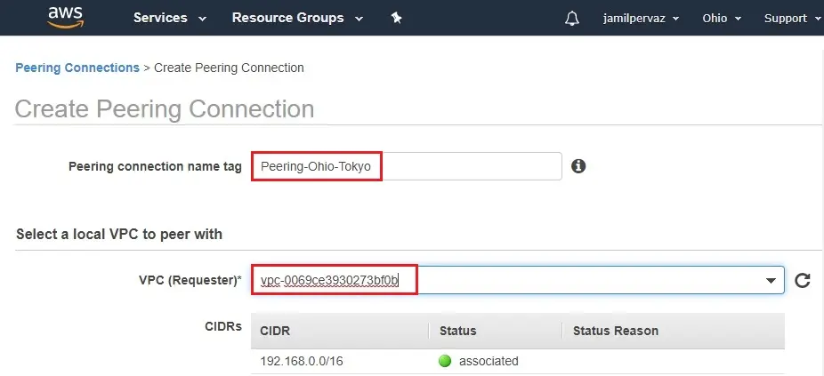 create peering connection requester