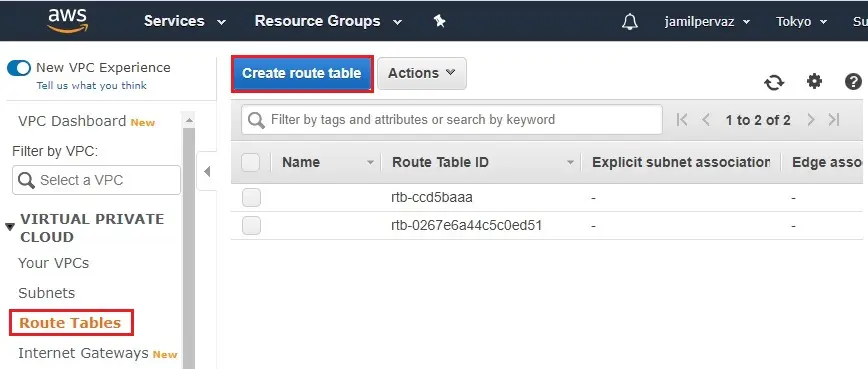 create route table