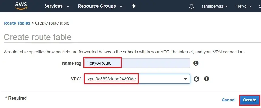 create route table name