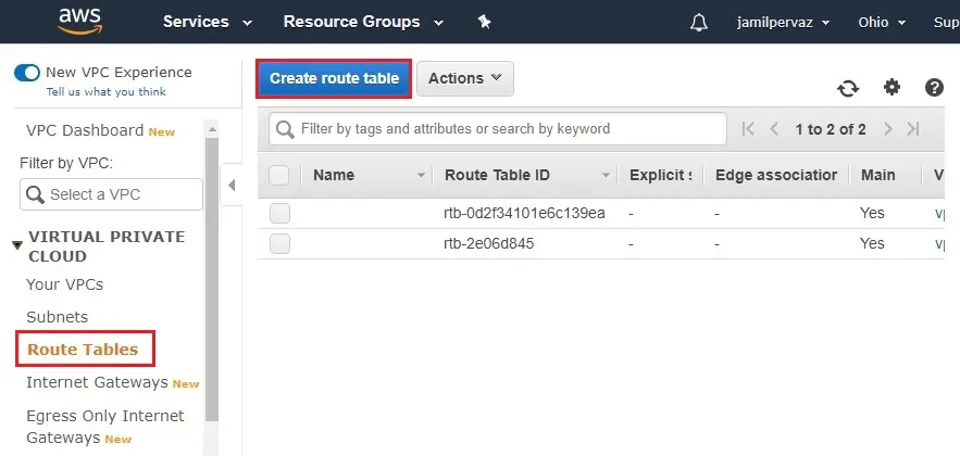 create route table