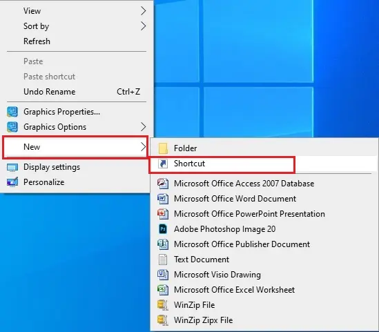 create shortcut on desktop