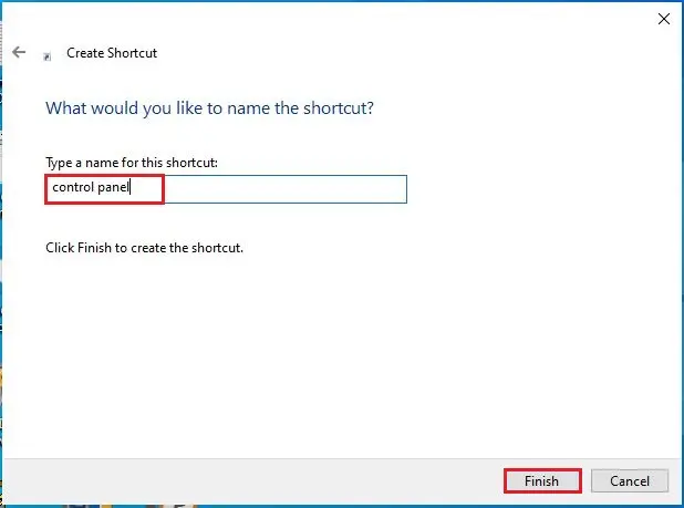 create shortcut type a name