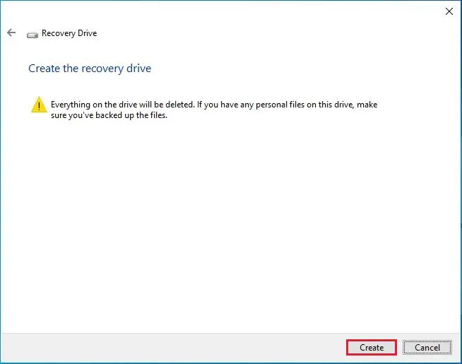 create the recovery drive message