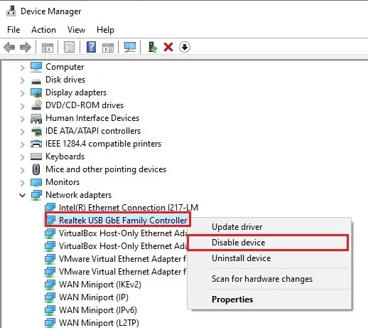 device manager disable device