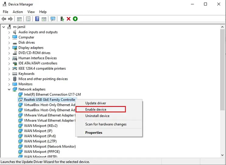 device manager enable device