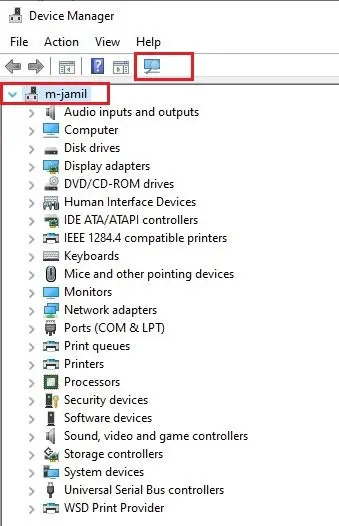 device manager scan for hardware changes