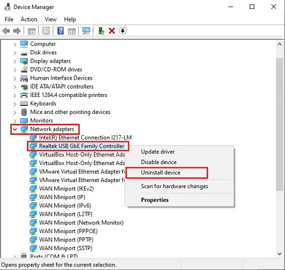 device manager uninstall device