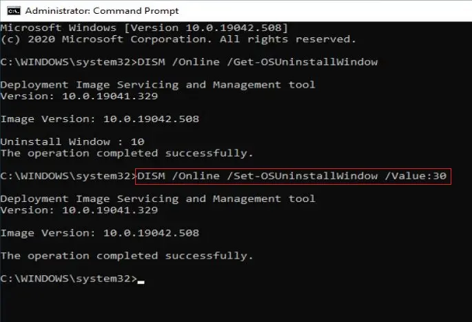 dism online set-osuninstallwindows