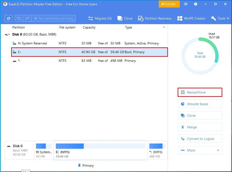 easeus resize move