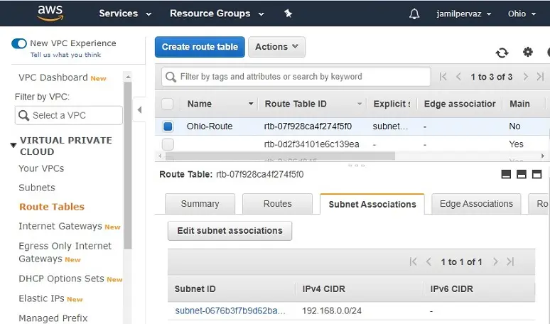 edit subnet associations