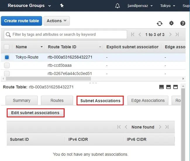 edit subnet associations