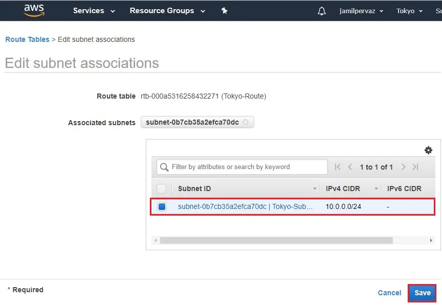 edit subnet associations save