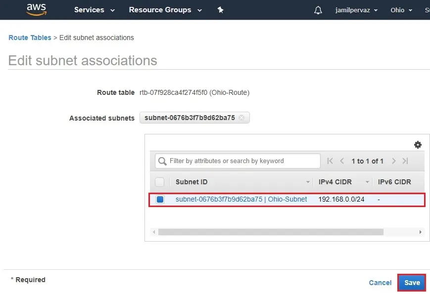 edit subnet associations save