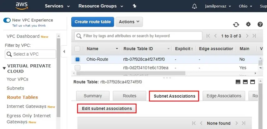 edit subnet associations