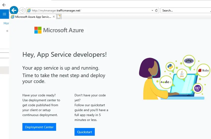 internet explorer azure app service