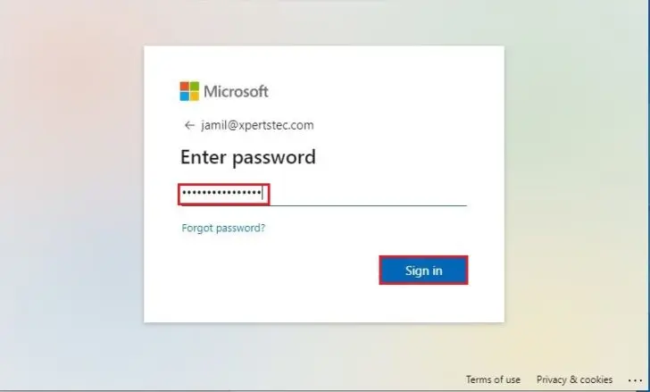 microsoft sign in password