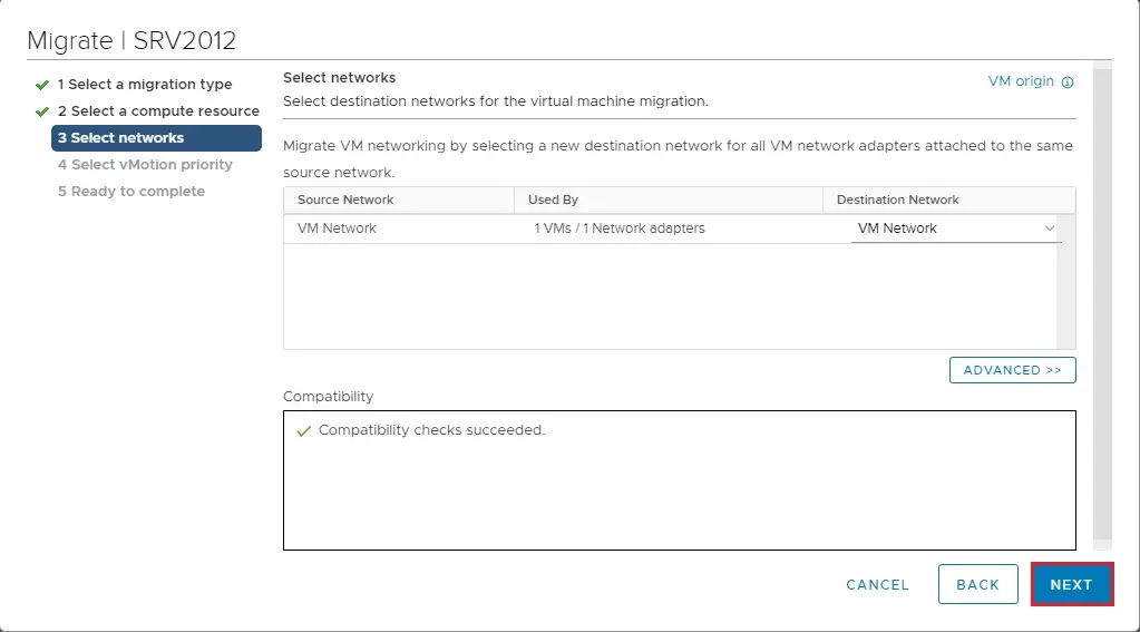 migrate select a network