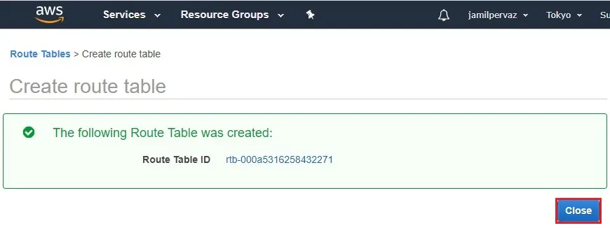 route table was created