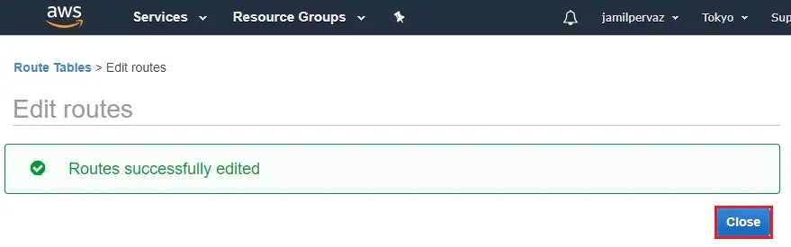 routes successfully edited aws