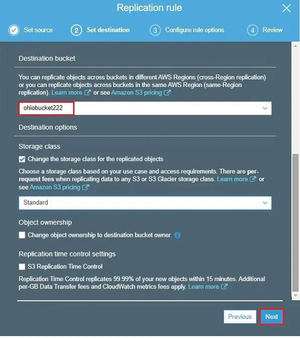 s3 bucket replication rule destination