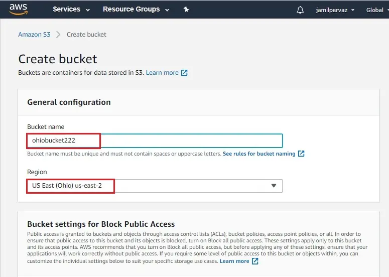 s3 create bucket general configuration