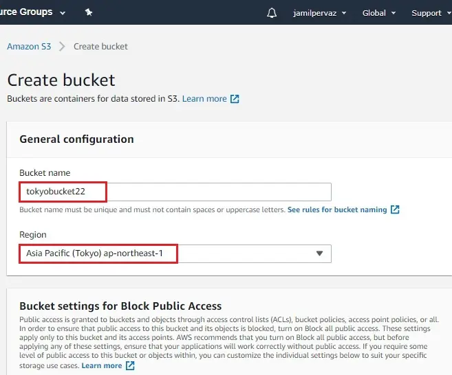 s3 create bucket general configuration