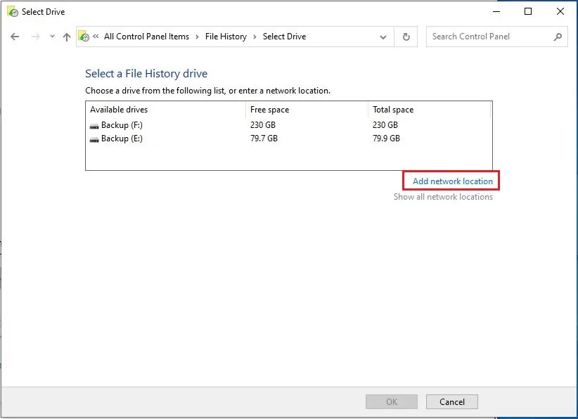 select a file history drive