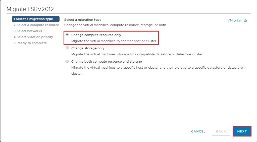 select the migration type