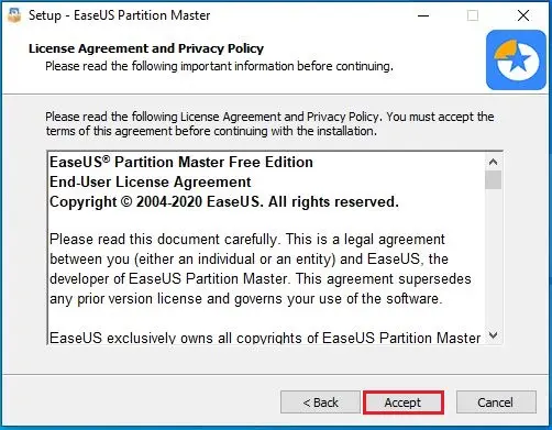 setup - easeus accept license