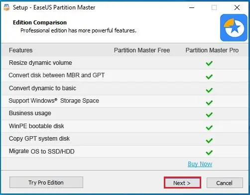 setup - easeus partition master