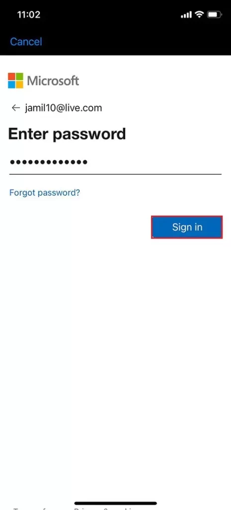 sign in microsoft account iphone