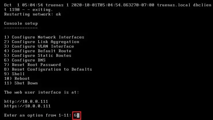 truenas core console setup