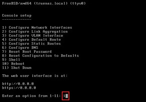 truenas core console setup