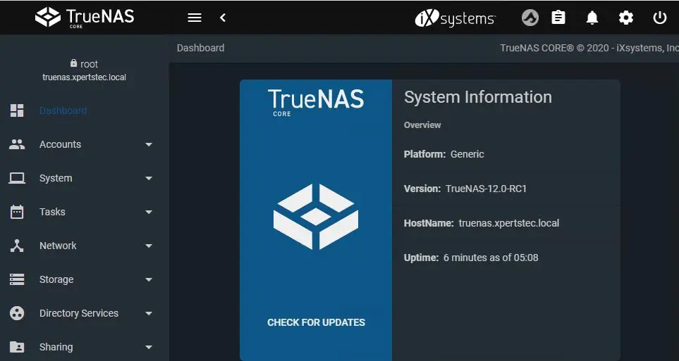 truenas core dashboard