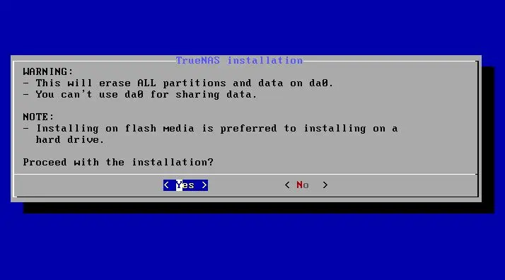 truenas installation warning