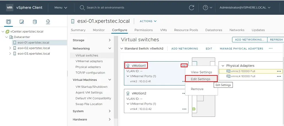 vcenter configure virtual switch