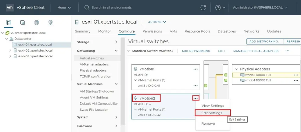 vcenter configure virtual switch