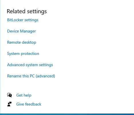 windows 10 about related settings