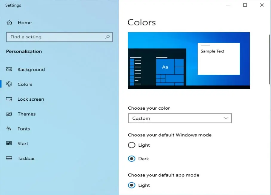 windows 10 color settings