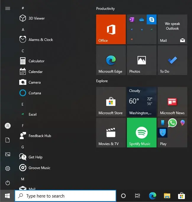 windows 10 October update start menu