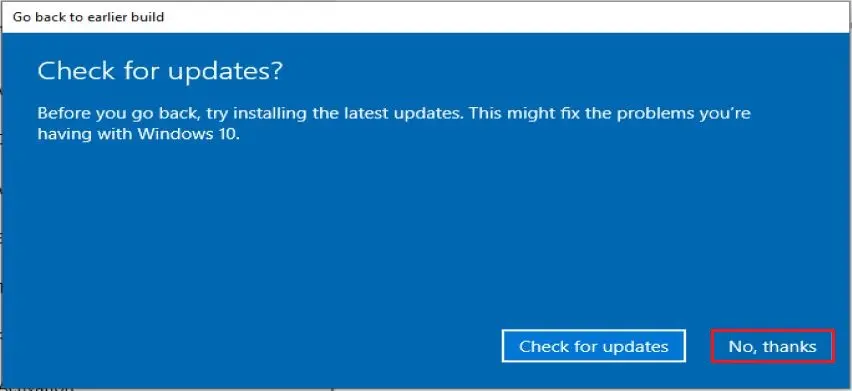 windows go back to earlier build