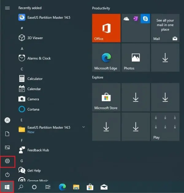 windows start menu