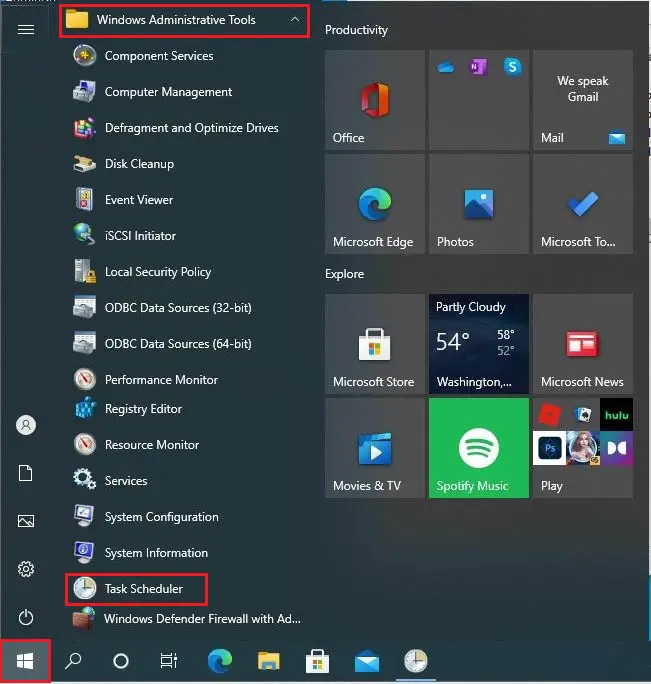 windows start menu