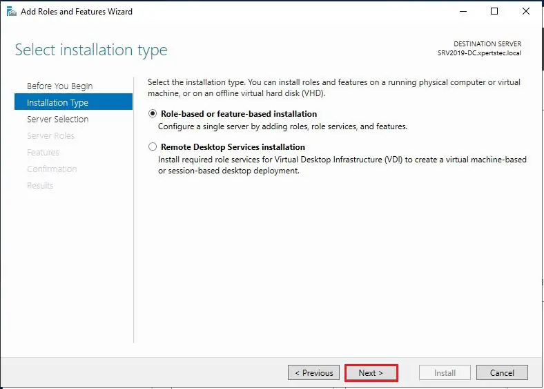 add role installation type