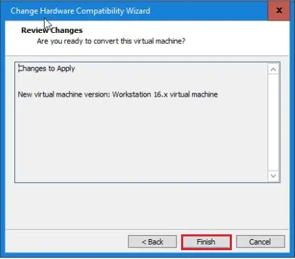 change hardware compatibility vmware wizard