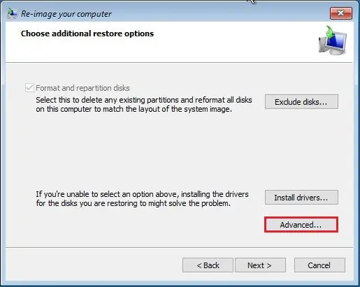 choose additional restore options