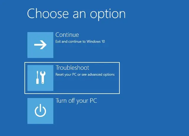 choose an option troubleshoot