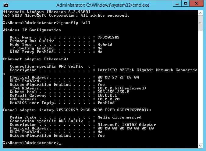 command prompt ipconfig all