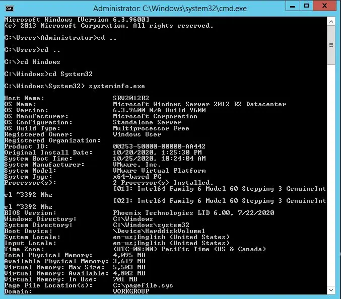 command prompt systeminfo